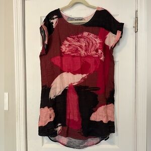 VIOLA Borghi 100% Linen Pink and Black Tunic Top